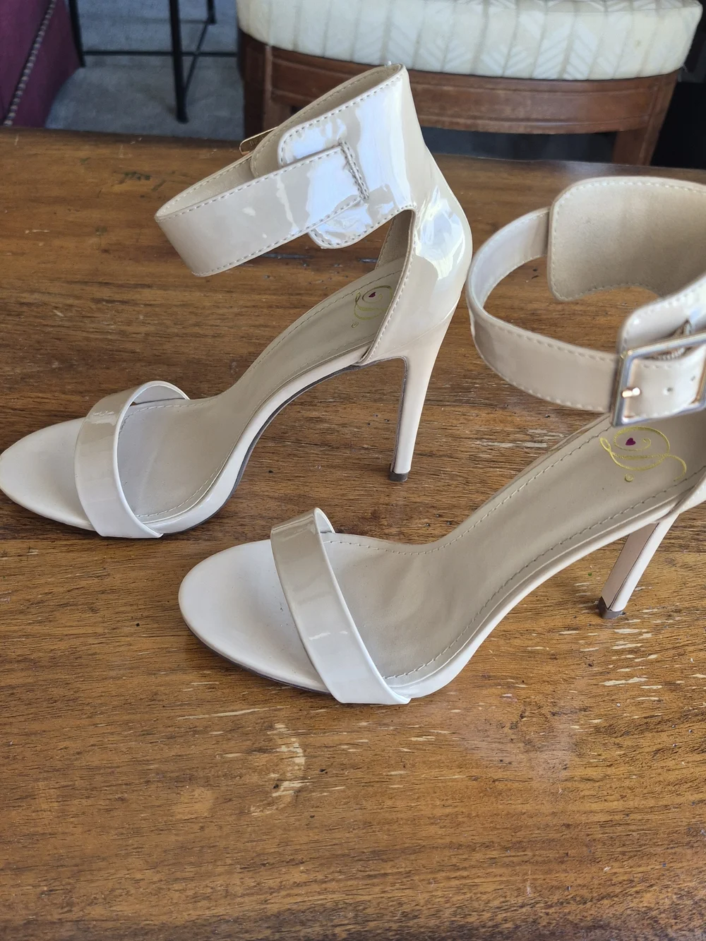 Women's Nude Patent Ankle-Strap Heels - Picture 5 of 7